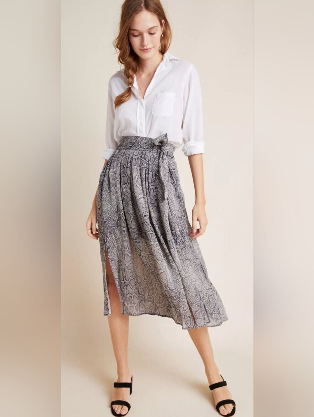 Anthropologie Maeve Annette Snakeskin Slit Pleated Midi Skirt, VGUC, Size 10